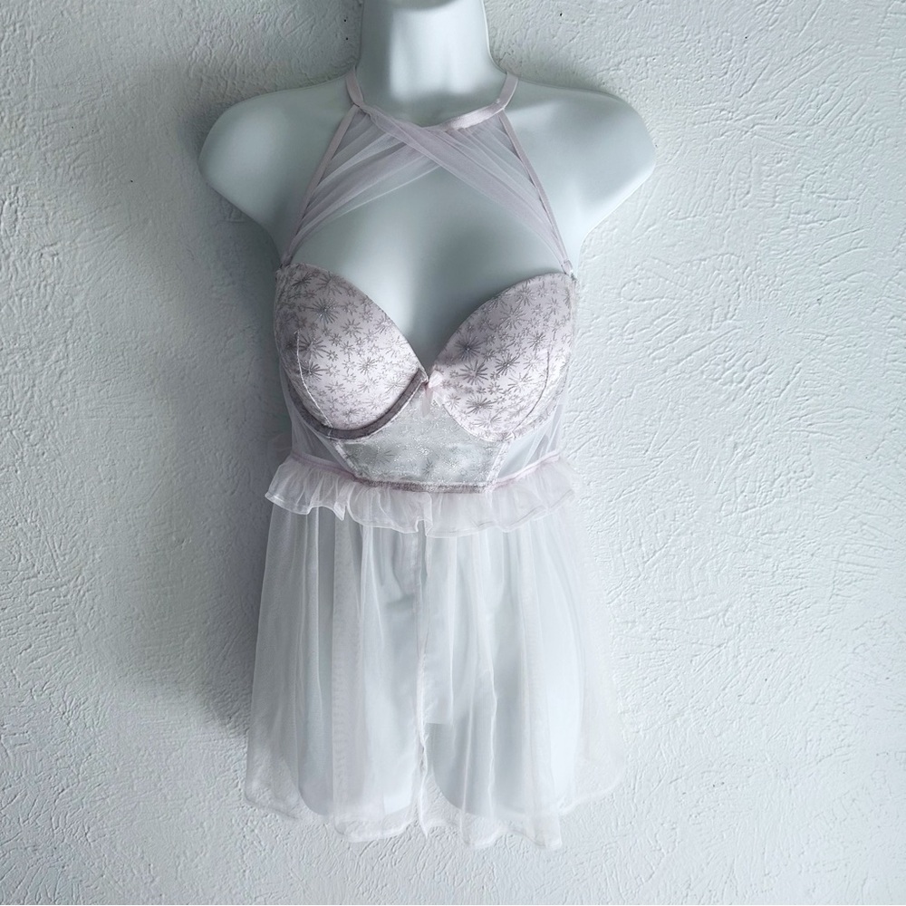 Victoria’s Secret Babydoll Bustier Baby Pink Metallic Sz 36D